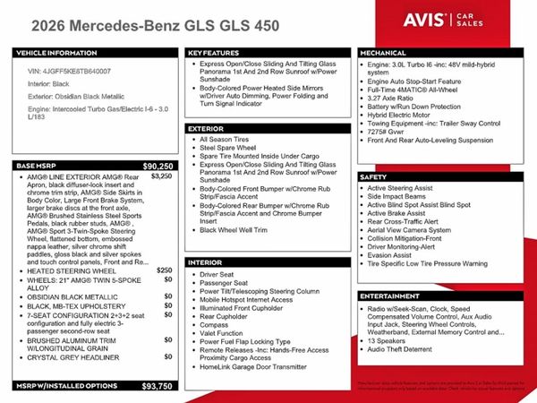 2026 MERCEDES-BENZ GLS GLS450 4MATIC