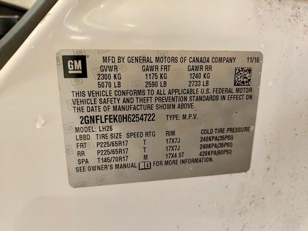 2017 CHEVROLET EQUINOX LT / FL — VINS