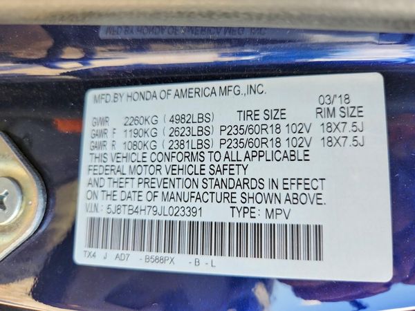 2018 ACURA RDX Advance Package — VINS