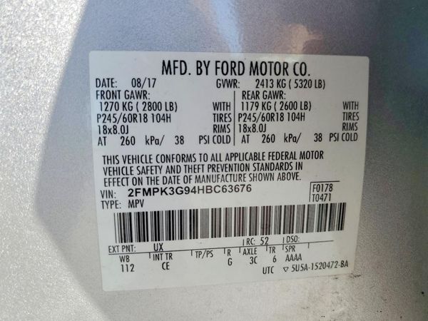 2017 FORD EDGE — VINS