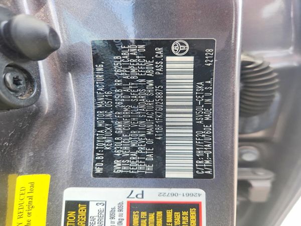 2016 TOYOTA CAMRY — VINS