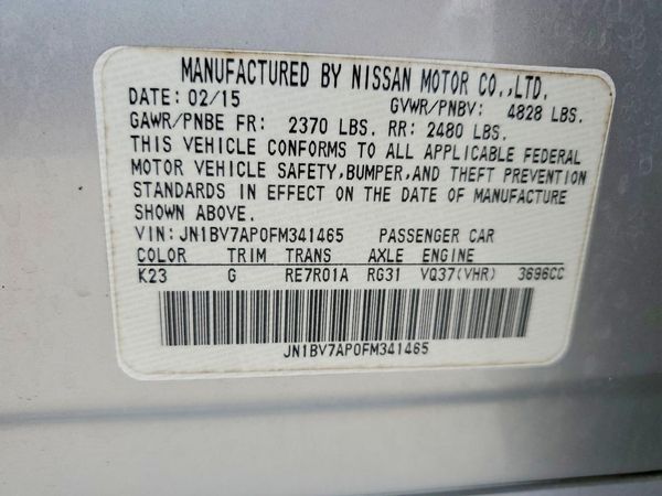 2015 INFINITI Q50 — VINS