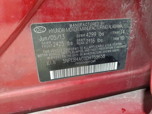 2013 HYUNDAI SONATA GLS/ GLS Popular — VINS