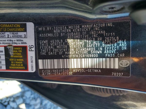 2012 TOYOTA CAMRY — VINS
