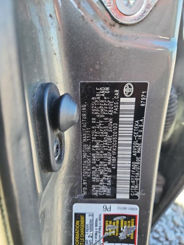 2012 TOYOTA CAMRY — VINS