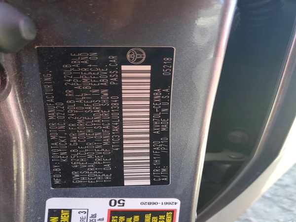 2020 TOYOTA CAMRY LE Hybrid — VINS