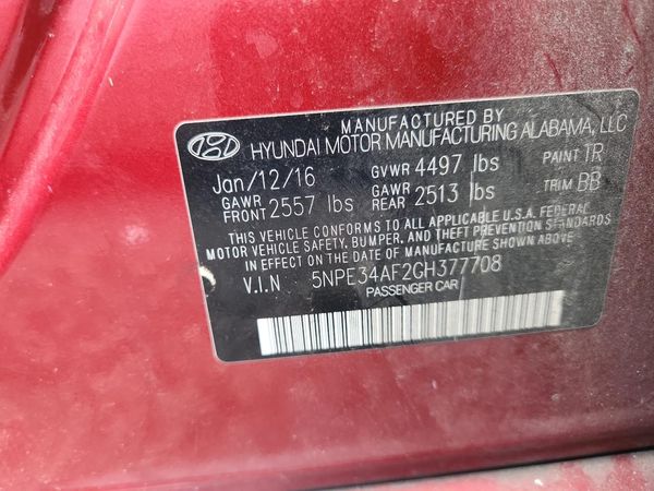 2016 HYUNDAI SONATA — VINS