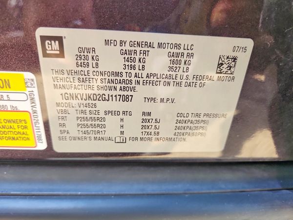 2016 CHEVROLET TRAVERSE LTZ — VINS