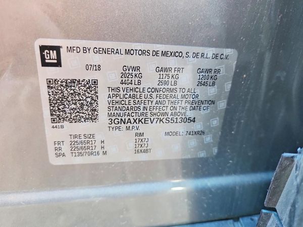 2019 CHEVROLET EQUINOX LT (1LT) — VINS
