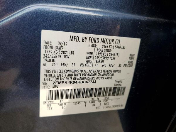 2019 FORD EDGE Titanium — VINS