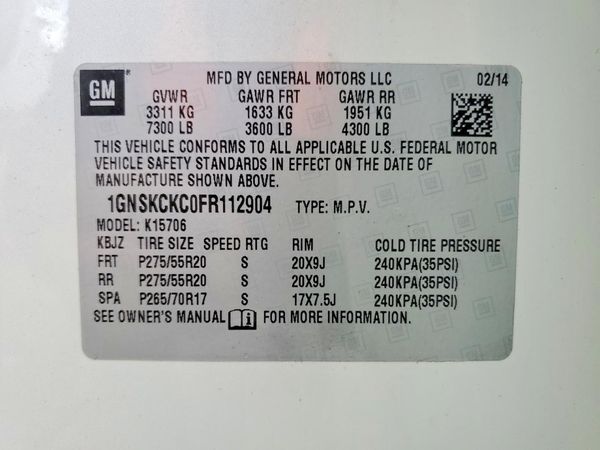 2015 CHEVROLET TAHOE LTZ — VINS