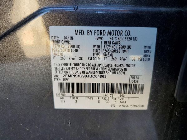 2018 FORD EDGE — VINS