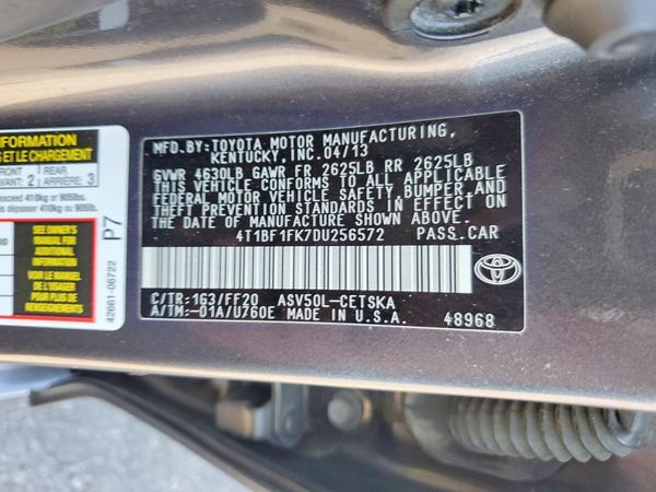 2013 TOYOTA CAMRY — VINS