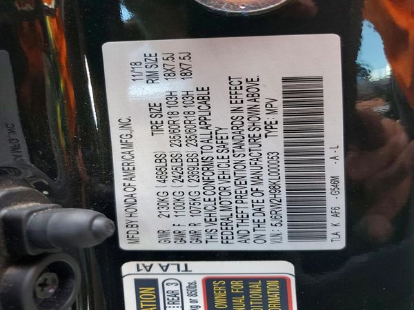 2019 HONDA CRV TOURING — VINS