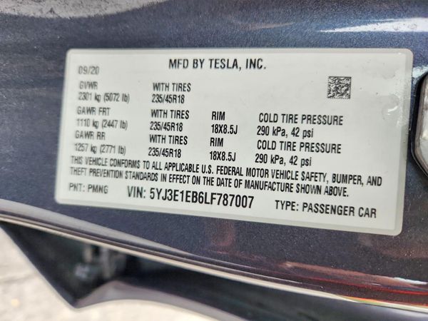 2020 TESLA MODEL 3 — VINS