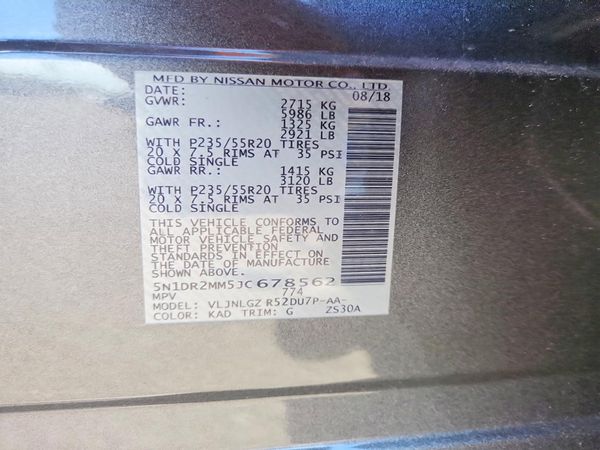 2018 NISSAN PATHFINDER — VINS