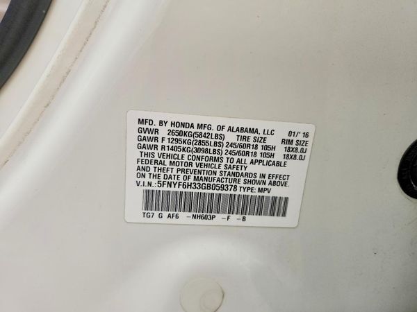 2016 HONDA PILOT EX — VINS