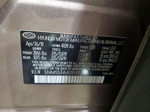 2019 HYUNDAI SANTA FE Limited, Ultimate — VINS