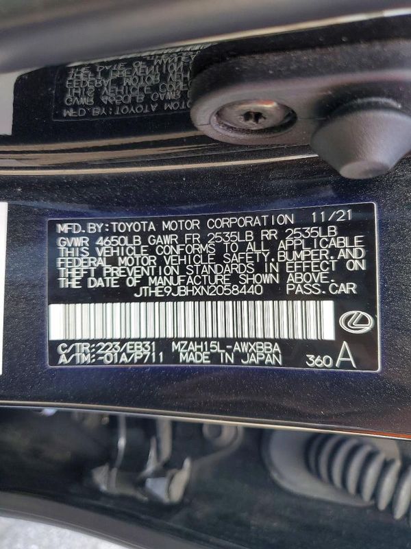 2022 LEXUS UX 250H 250h F Sport Base — VINS