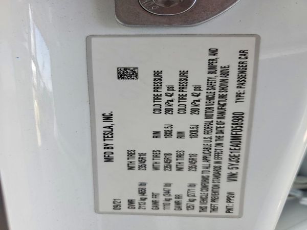 2021 TESLA MODEL 3 — VINS