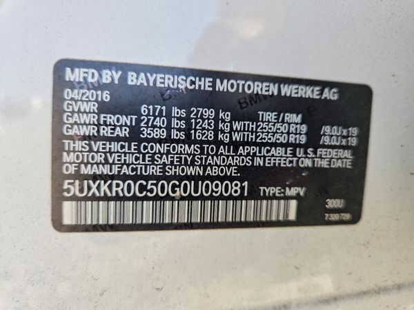 2016 BMW X5 xDrive35i — VINS