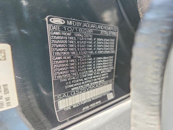 2019 LAND ROVER RANGE ROVER HSE — VINS