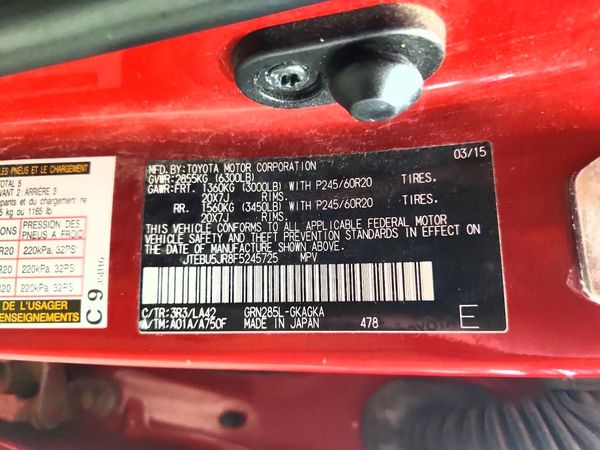 2015 TOYOTA 4RUNNER Base Grade — VINS