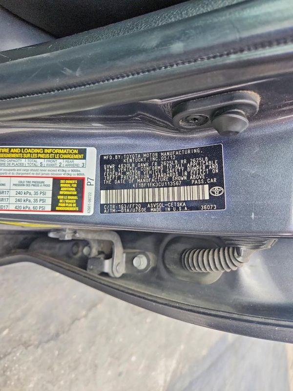 2012 TOYOTA CAMRY — VINS