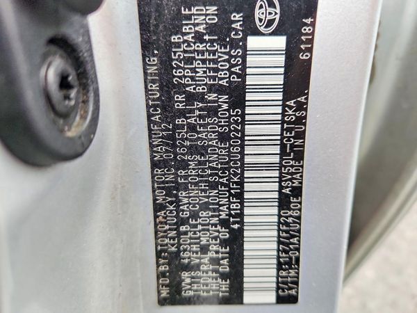 2012 TOYOTA CAMRY — VINS