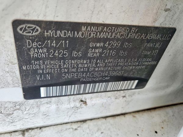 2012 HYUNDAI SONATA Middle-low level — VINS