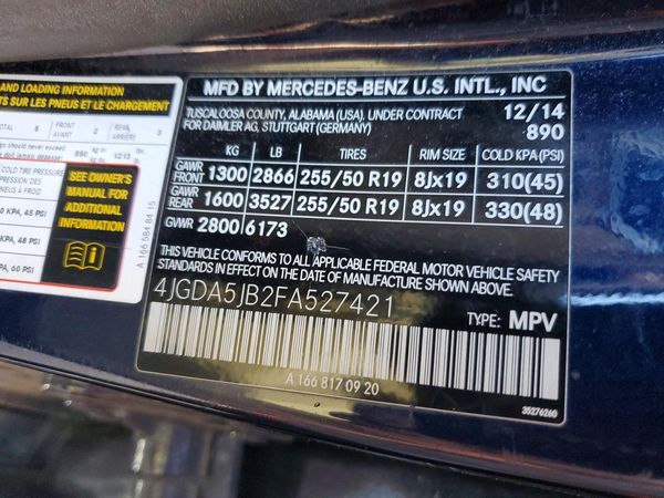 2015 MERCEDES-BENZ ML ML350 — VINS