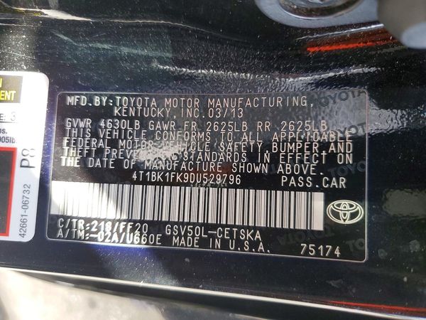 2013 TOYOTA CAMRY — VINS