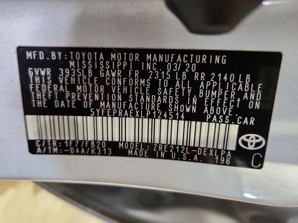 2020 TOYOTA COROLLA LE — VINS