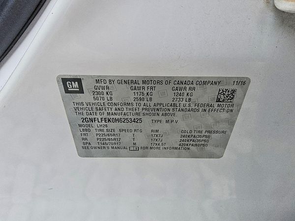 2017 CHEVROLET EQUINOX LT / FL — VINS