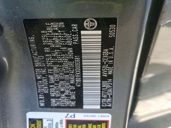 2013 TOYOTA CAMRY SOLA Hybrid — VINS