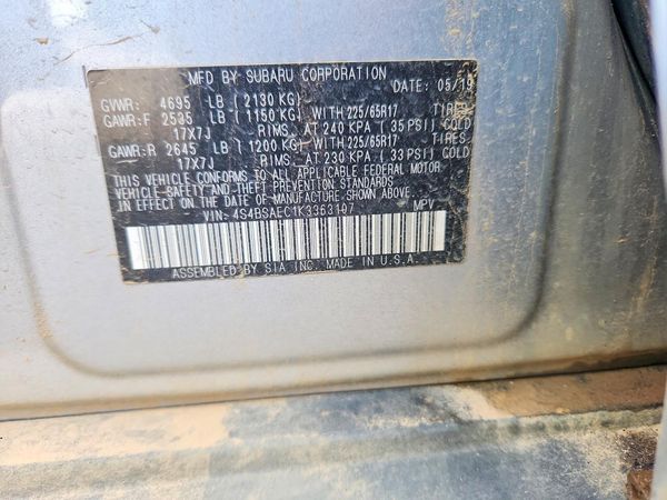 2019 SUBARU OUTBACK Premium+ES — VINS