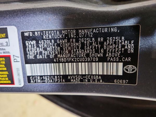 2012 TOYOTA CAMRY SOLA Hybrid — VINS