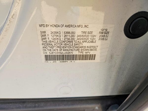 2020 ACURA MDX TECH 7P — VINS