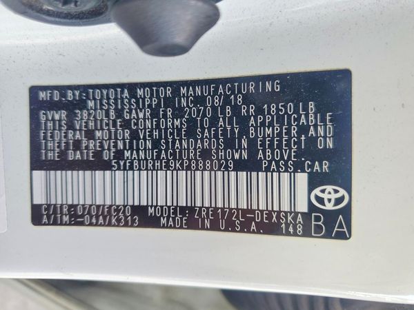 2019 TOYOTA COROLLA L/LE/SE/XLE/XSE — VINS