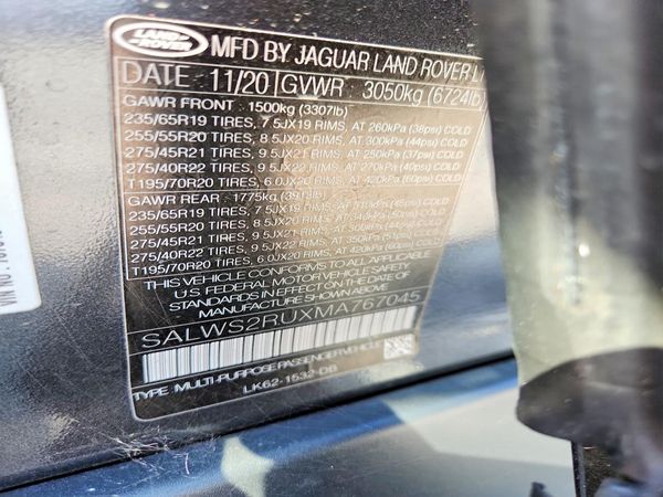 2021 LAND ROVER RANGE ROVER SPORT HSE Westminster Edition — VINS