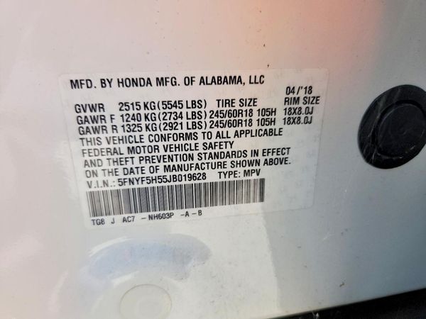2018 HONDA PILOT EXL — VINS