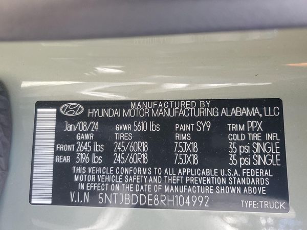2024 HYUNDAI SANTA CRUZ SEL Base — VINS