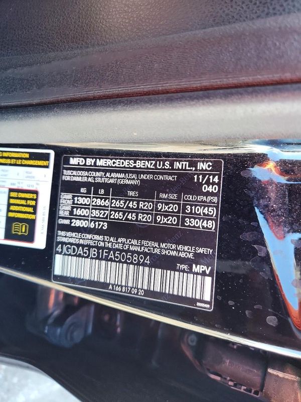 2015 MERCEDES-BENZ ML ML350 — VINS