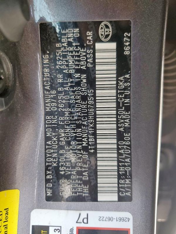 2017 TOYOTA CAMRY LE/SE/XLE/XSE