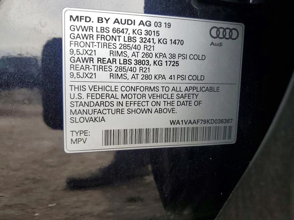 2019 AUDI Q7 quattro Prestige — VINS
