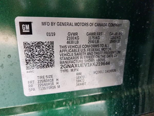 2019 CHEVROLET EQUINOX LT (1LT) — VINS
