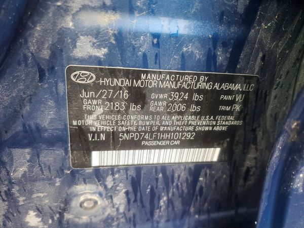 2017 HYUNDAI ELANTRA SE Base — VINS