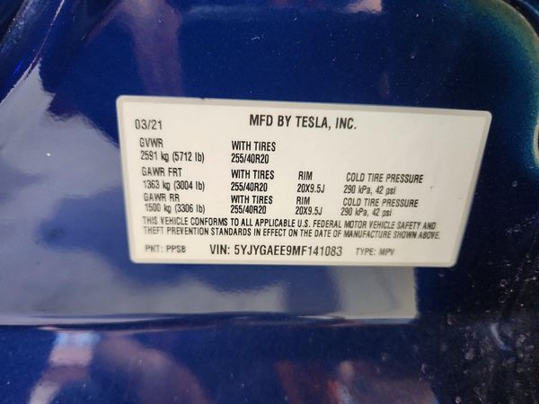 2021 TESLA MODEL Y — VINS