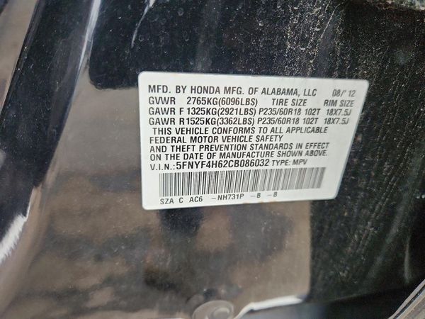 2012 HONDA PILOT EX-L with RES — VINS