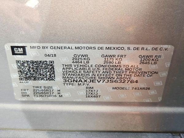 2018 CHEVROLET EQUINOX LT (1LT) — VINS